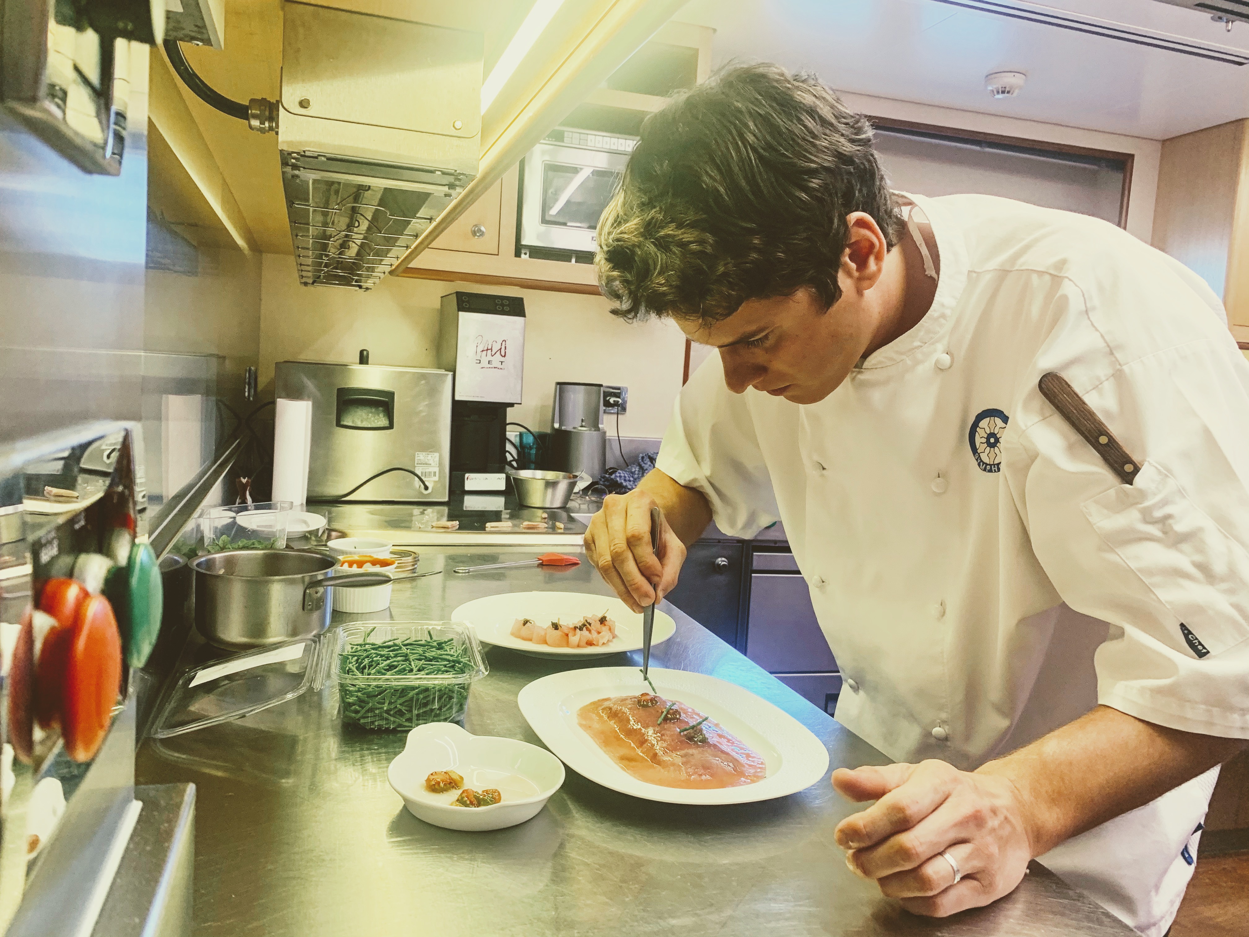 Arnaud Callier plating in a superyacht galley
