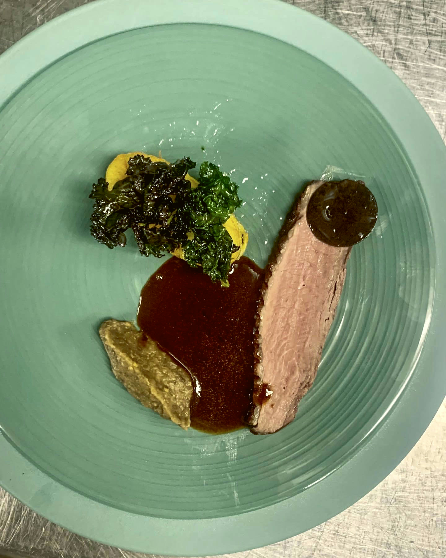 Duck, kale, jus